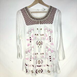 Akemi + Kin Anthropologie Embroidered Boho Peasant  Top Blouse Size XL